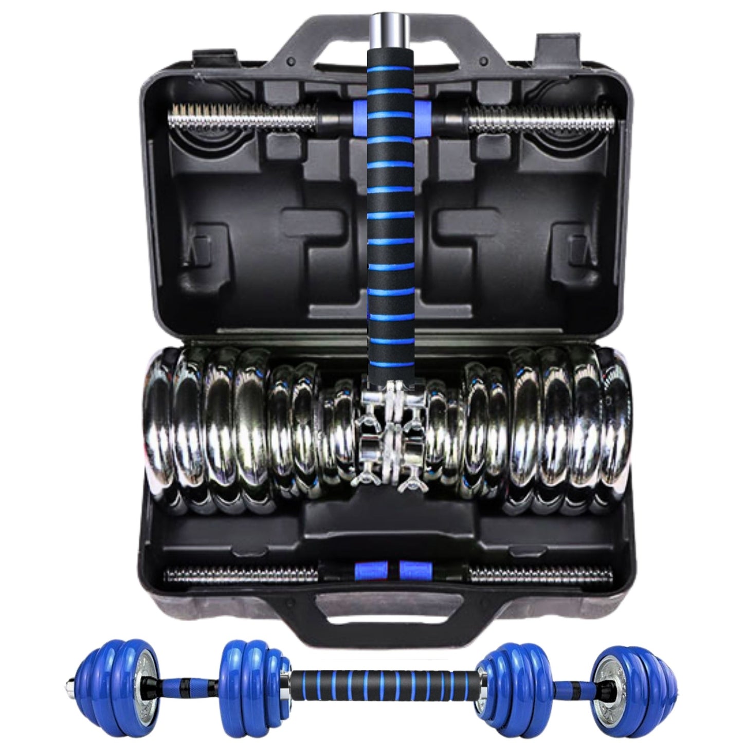 Set Mancuernas De Metal Cromadas Con Barra