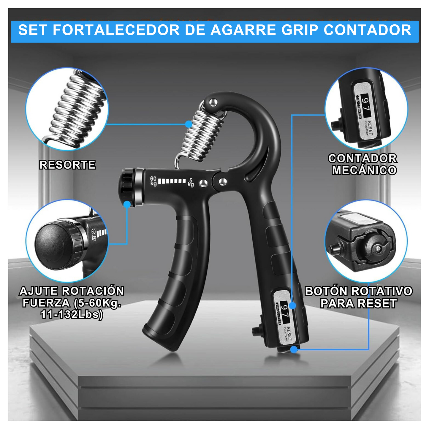 Set Hand Grip 5-60 Kg Manos Dedos Antebrazo
