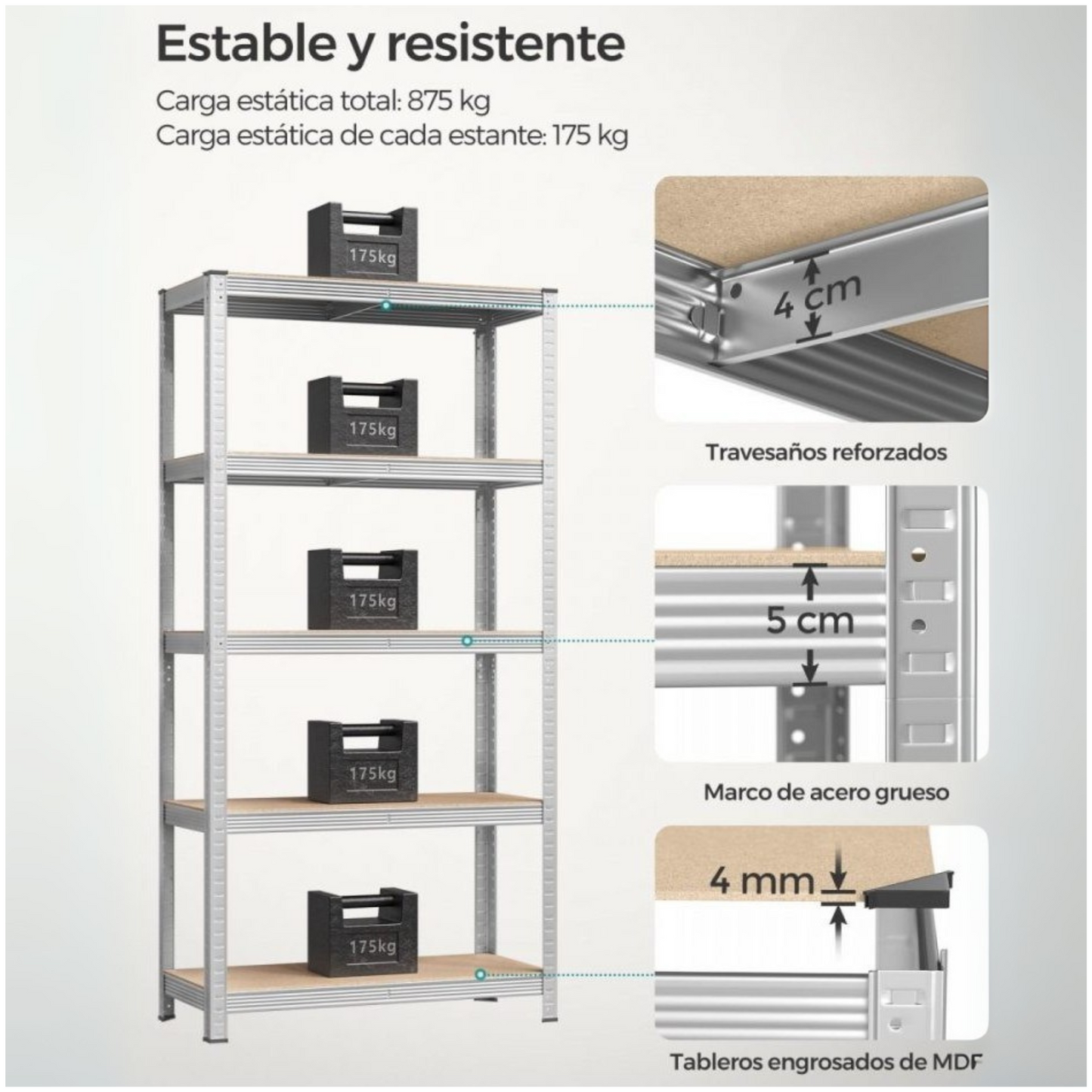 Estante Metálico 180x90x40 Fácil Armado sin Pernos
