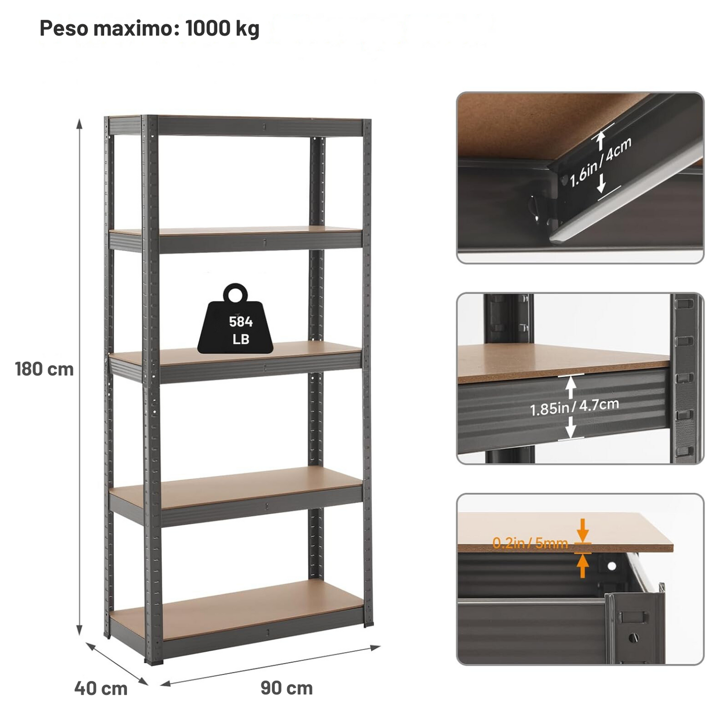 Estante Metálico 180x90x40 Fácil Armado sin Pernos