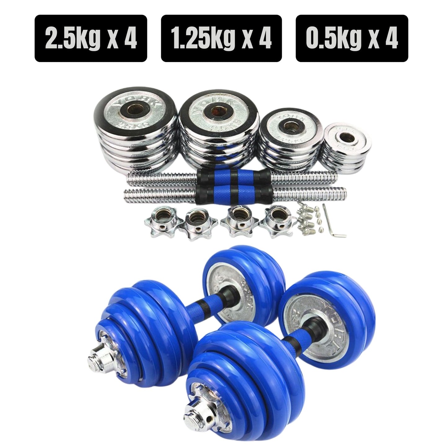 Set Mancuernas De Metal Cromadas Con Barra