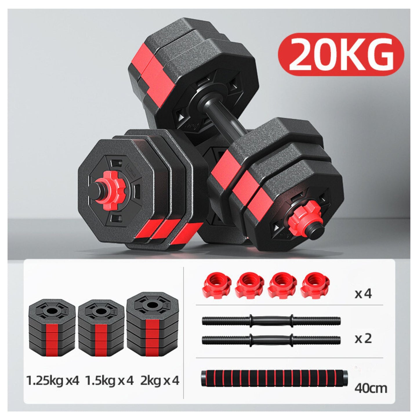 Set Mancuernas Ajustables 20 Kg con Barra YEP SPORT