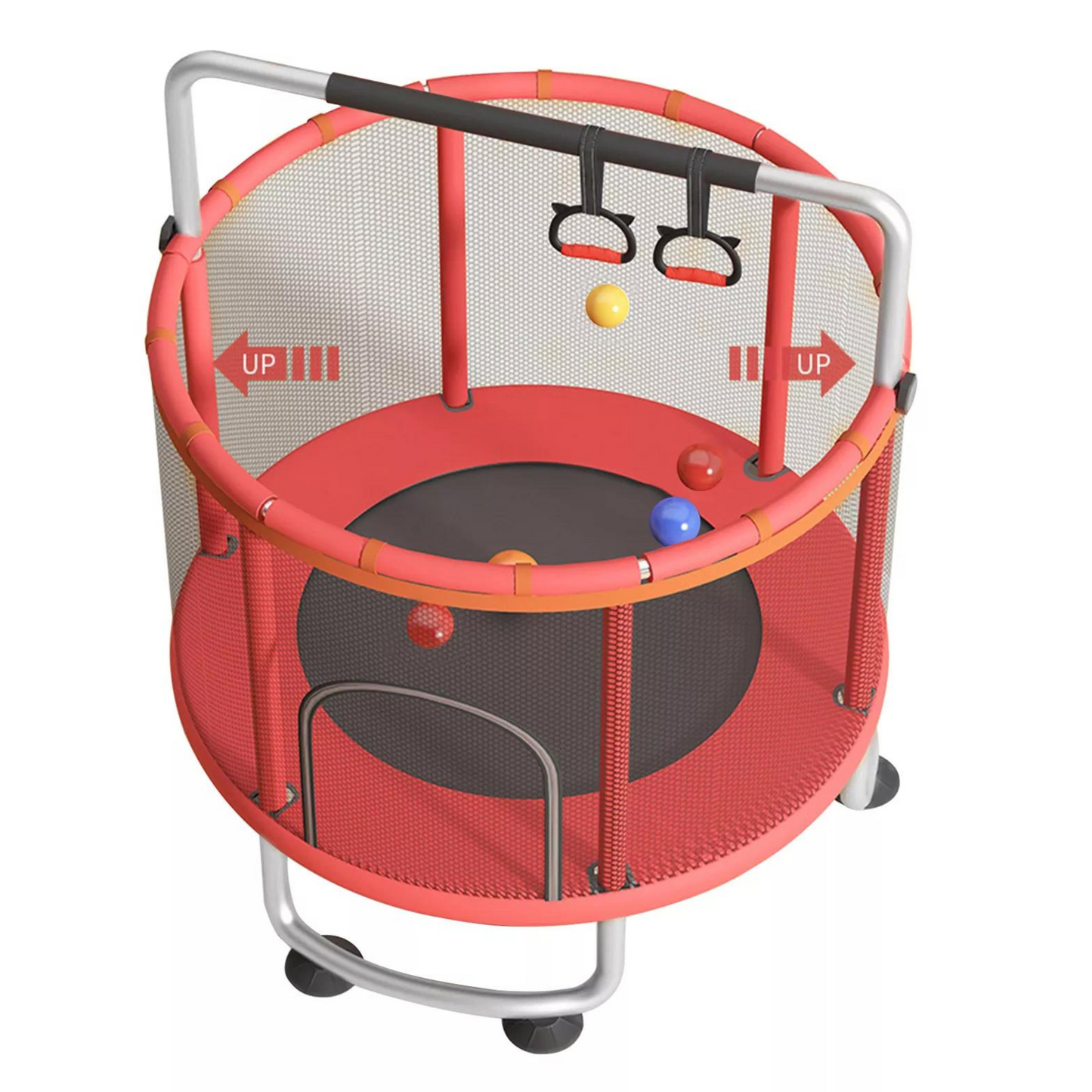Cama Elástica Roja 150cm Con Barra y Juguetes
