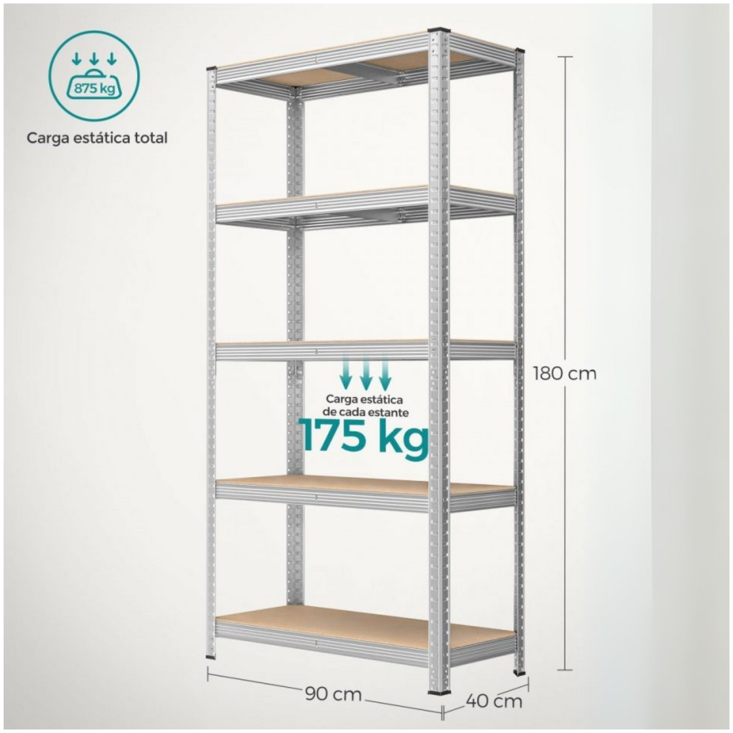Estante Metálico 180x90x40 Fácil Armado sin Pernos