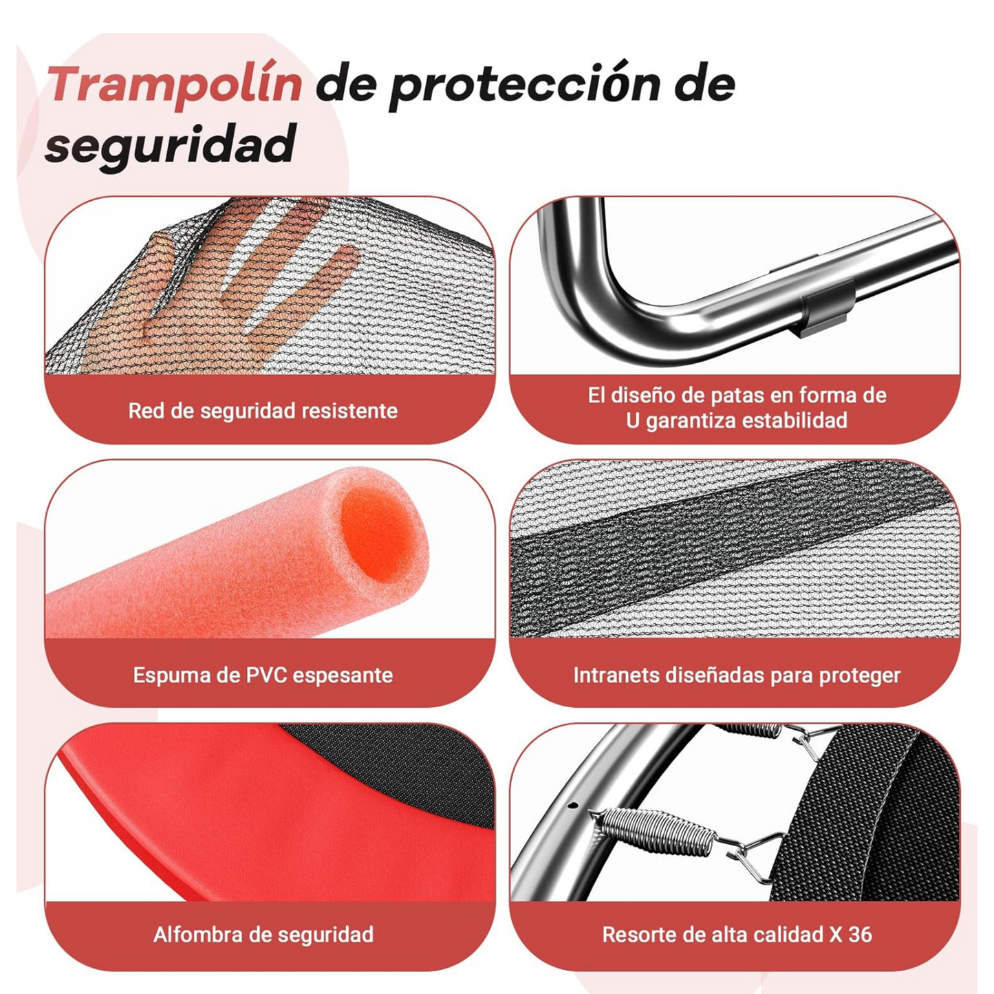 Cama Elástica Roja 150cm Con Barra y Juguetes