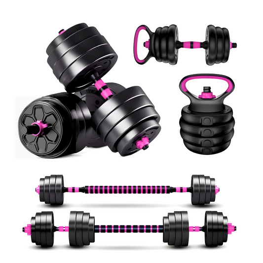 Set Mancuernas Ajustables Barra Rusa Kettlebell Pink