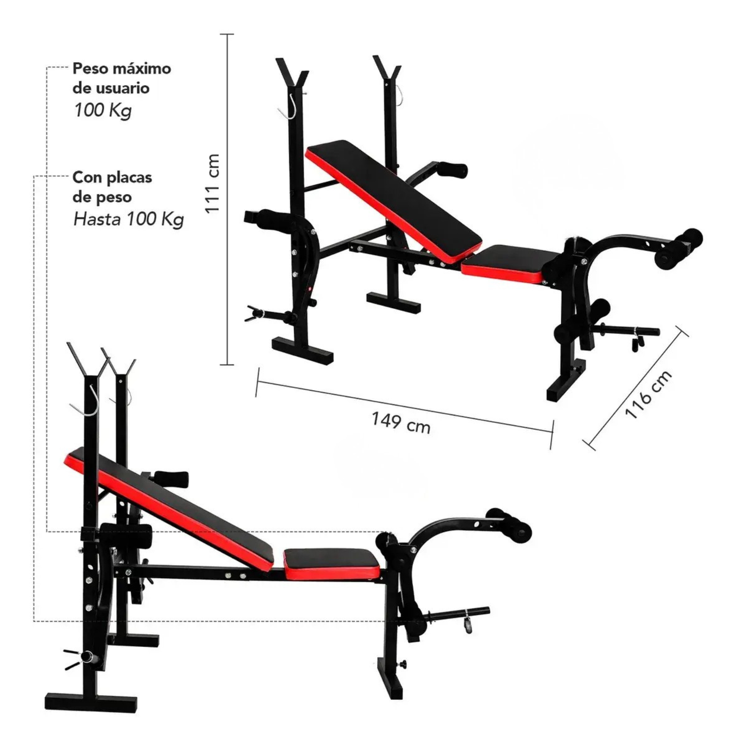 Banca Multifuncional Pesas Pecho Piernas Abs