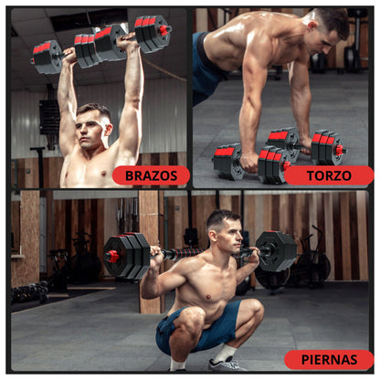 Set Mancuernas Ajustables 20 Kg con Barra YEP SPORT