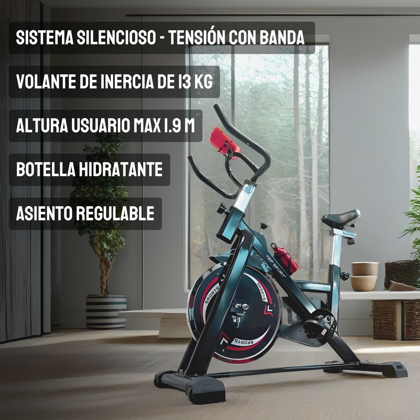 Bicicleta Spinning Rueda Inercia 13 Kg Yep1054 Negro