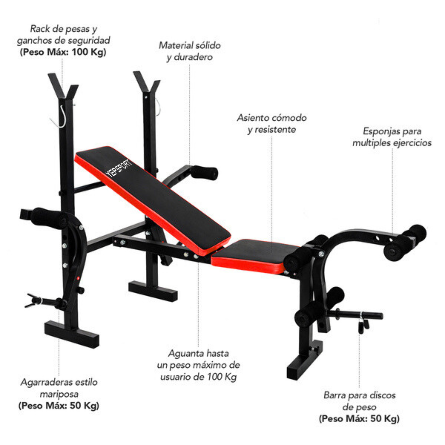 Banca Multifuncional Pesas Pecho Piernas Abs